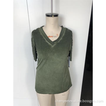 V-neck hollowed-out short sleeve